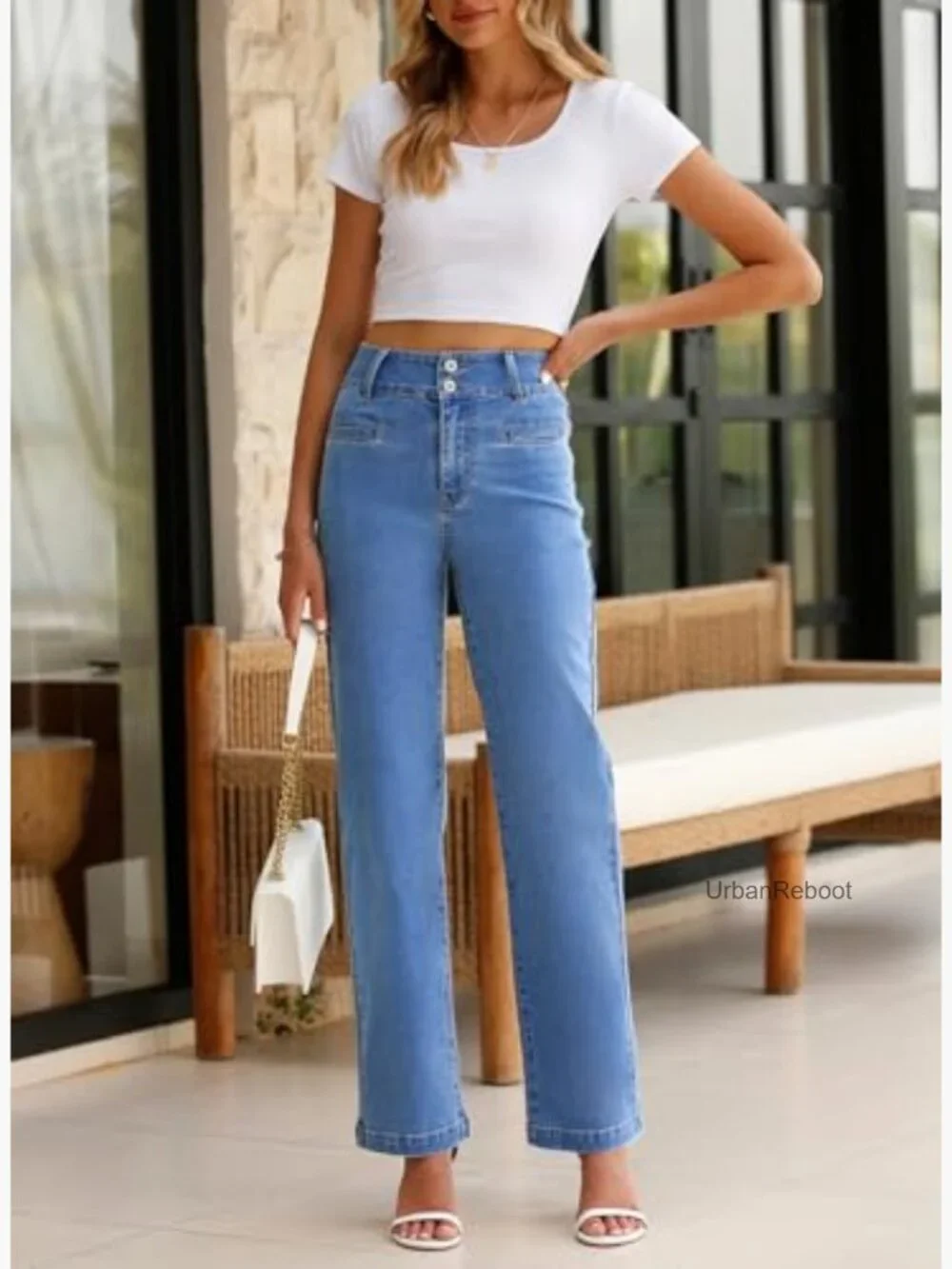 High Waisted Straight Leg Stretchy Jeans with Pockets - Picture 5 of 7
